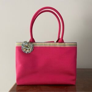 Pink Tote Bag with Multicolor Flower Accent